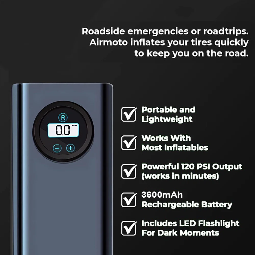 Maraawa Tire Inflator Portable Air Compressor 150PSI 17L/min Super Fast Inflate 3600mAh  Fast Inflation Tire Pump Portable Air Pump for Car Ball Moto & Bike - Inhomebuy