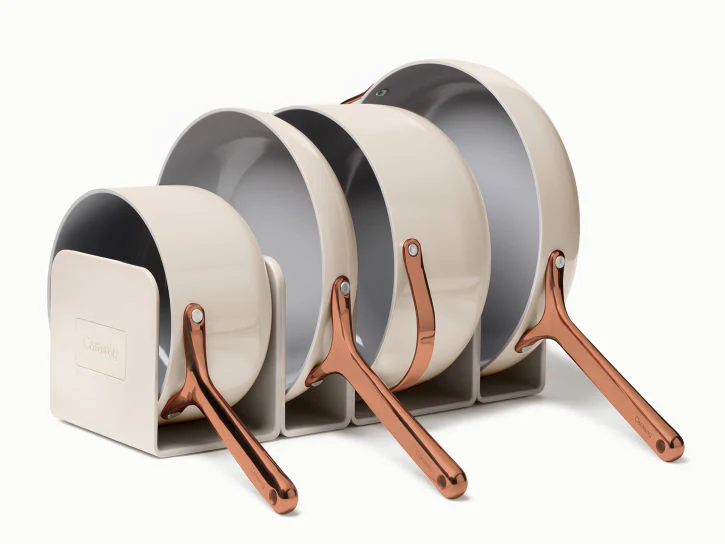 Caraway Non-Toxic and Non-Stick Cookware Set in Stone with Copper Handles - Inhomebuy