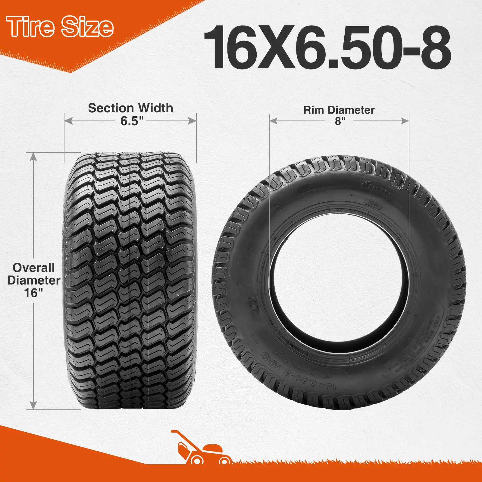 16x6.50-8 Lawn Mower Turf Tires 4Ply 16x6.50x8 Garden Tractor Tubeless - Inhomebuy