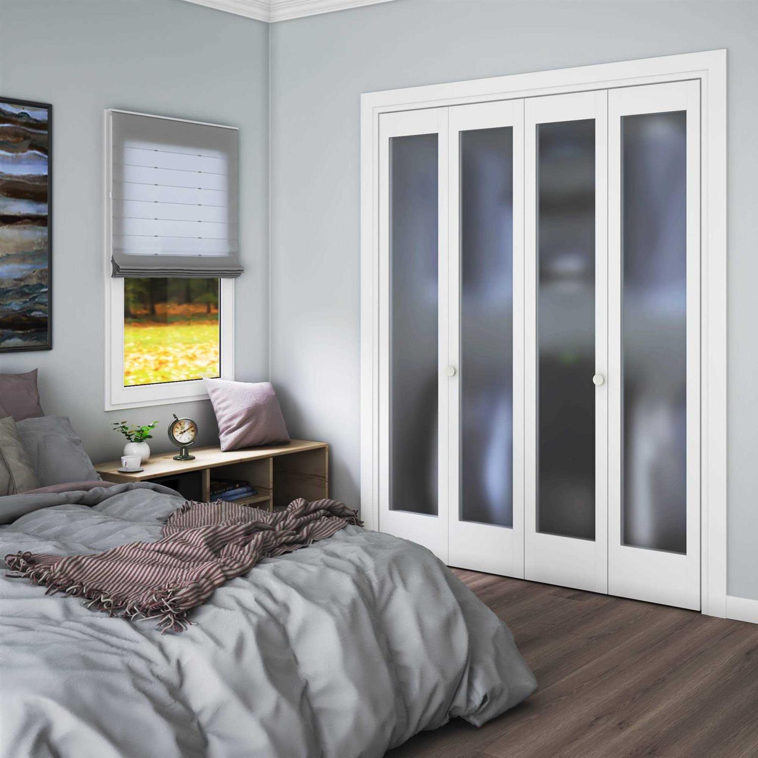EightDoors 80 inch x Flat Louver White Prefinished Pine Wood Bifold Door with Hardware Included - Inhomebuy