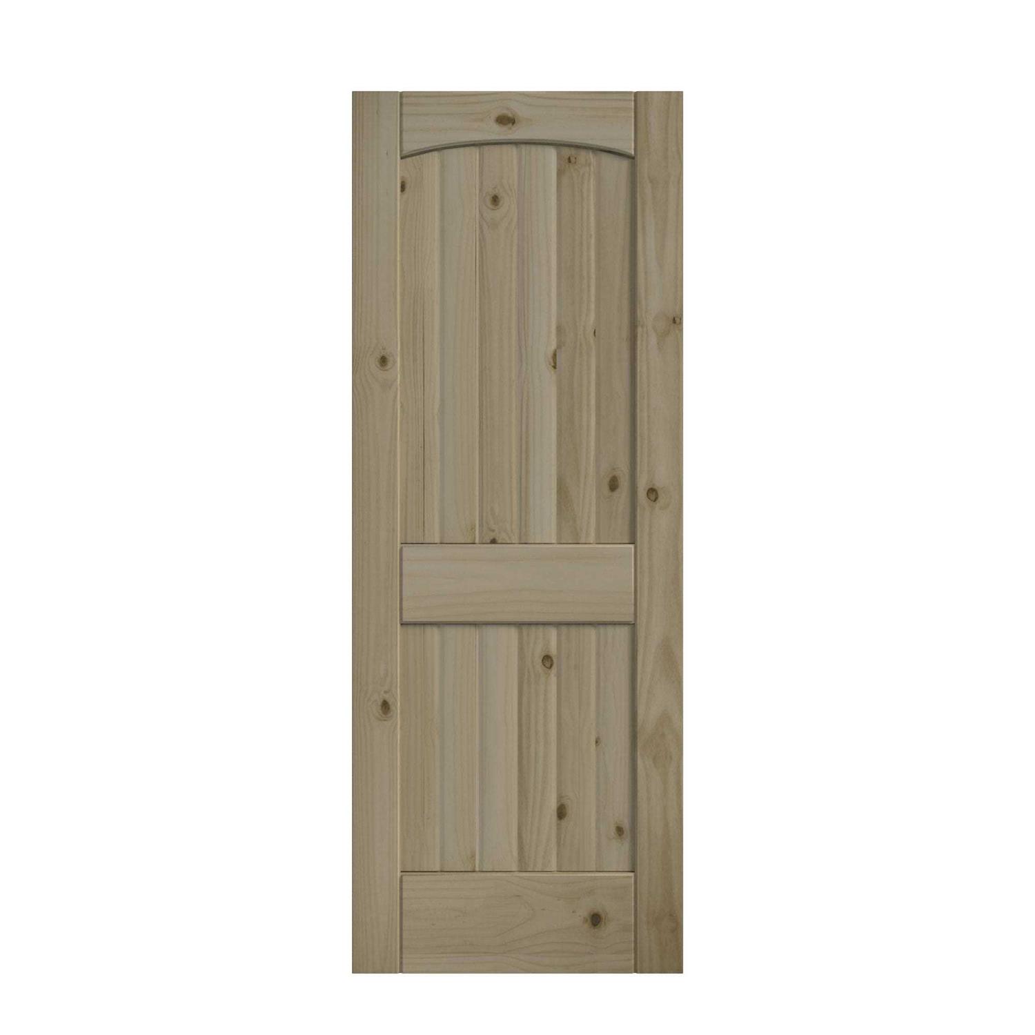 EightDoors 80 x 2 Panel V-Grooved Arch Top Knotty Pine Unfinished Solid Wood Core Door - Inhomebuy