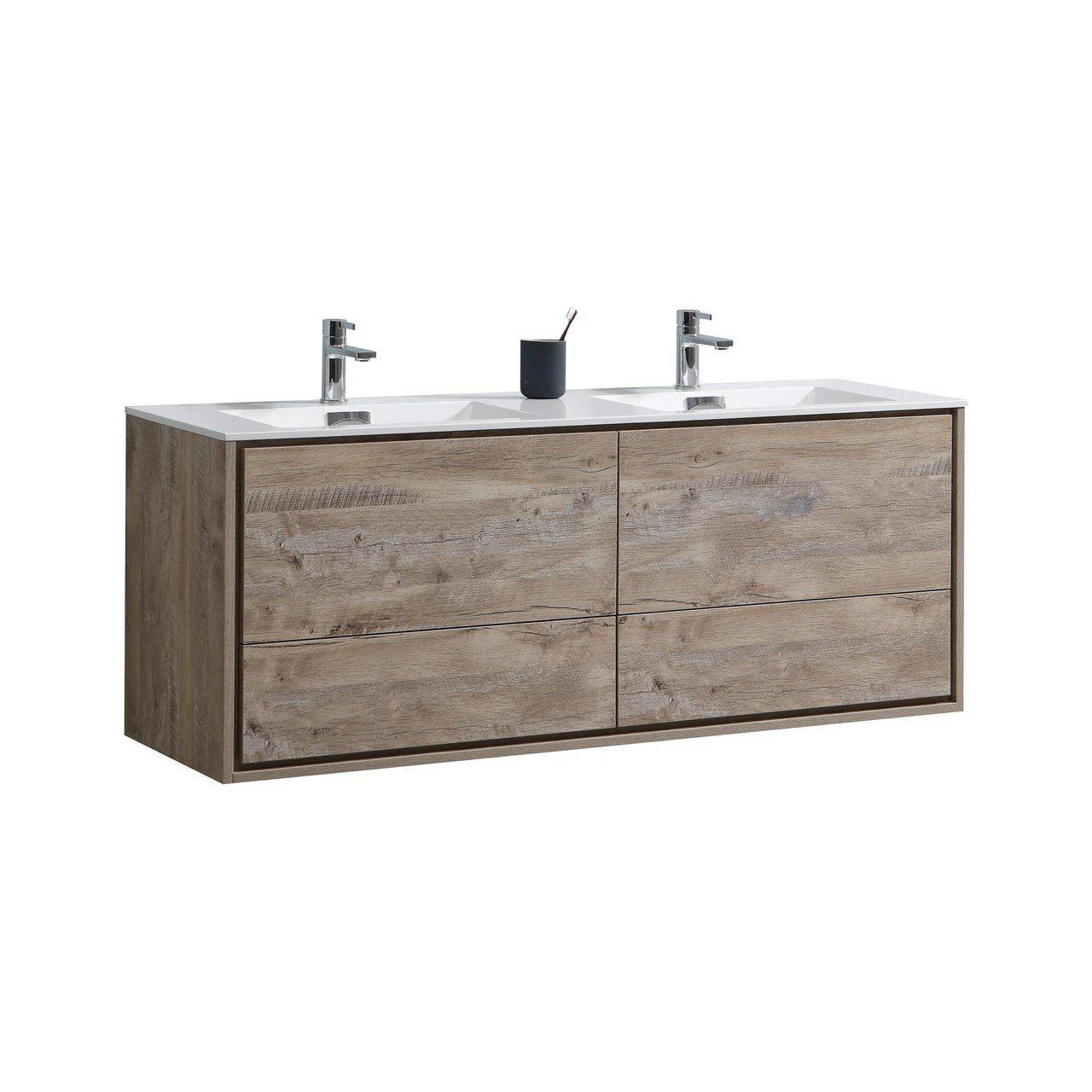 KubeBath DeLusso 60 in. Double Sink Wall Mount Modern Bathroom Vanity - Nature Wood, DL60D-NW - Inhomebuy