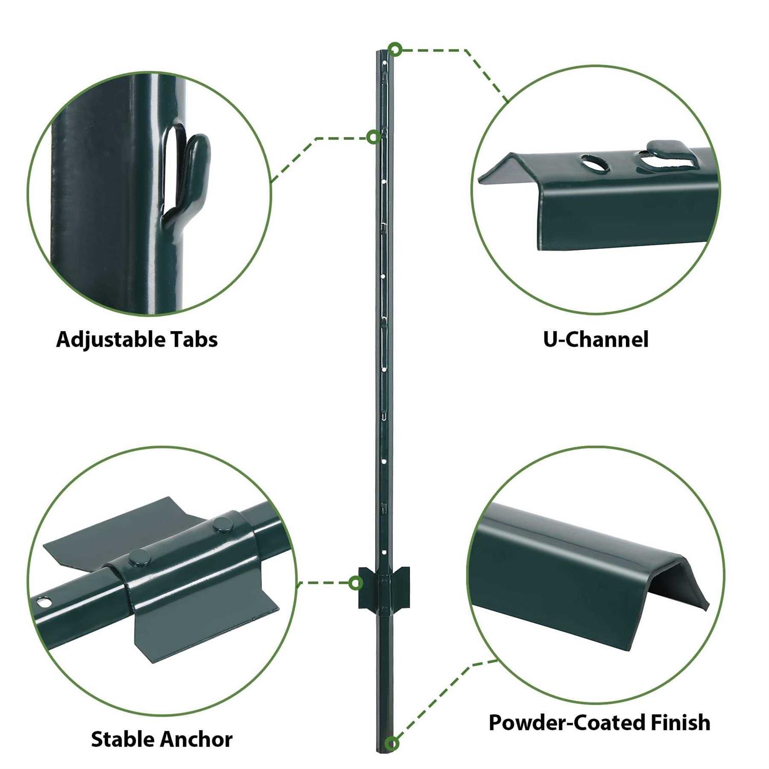 Toriexon 10 Packs Fence Posts Heavy Duty Metal Fence Post with U-channel - Inhomebuy