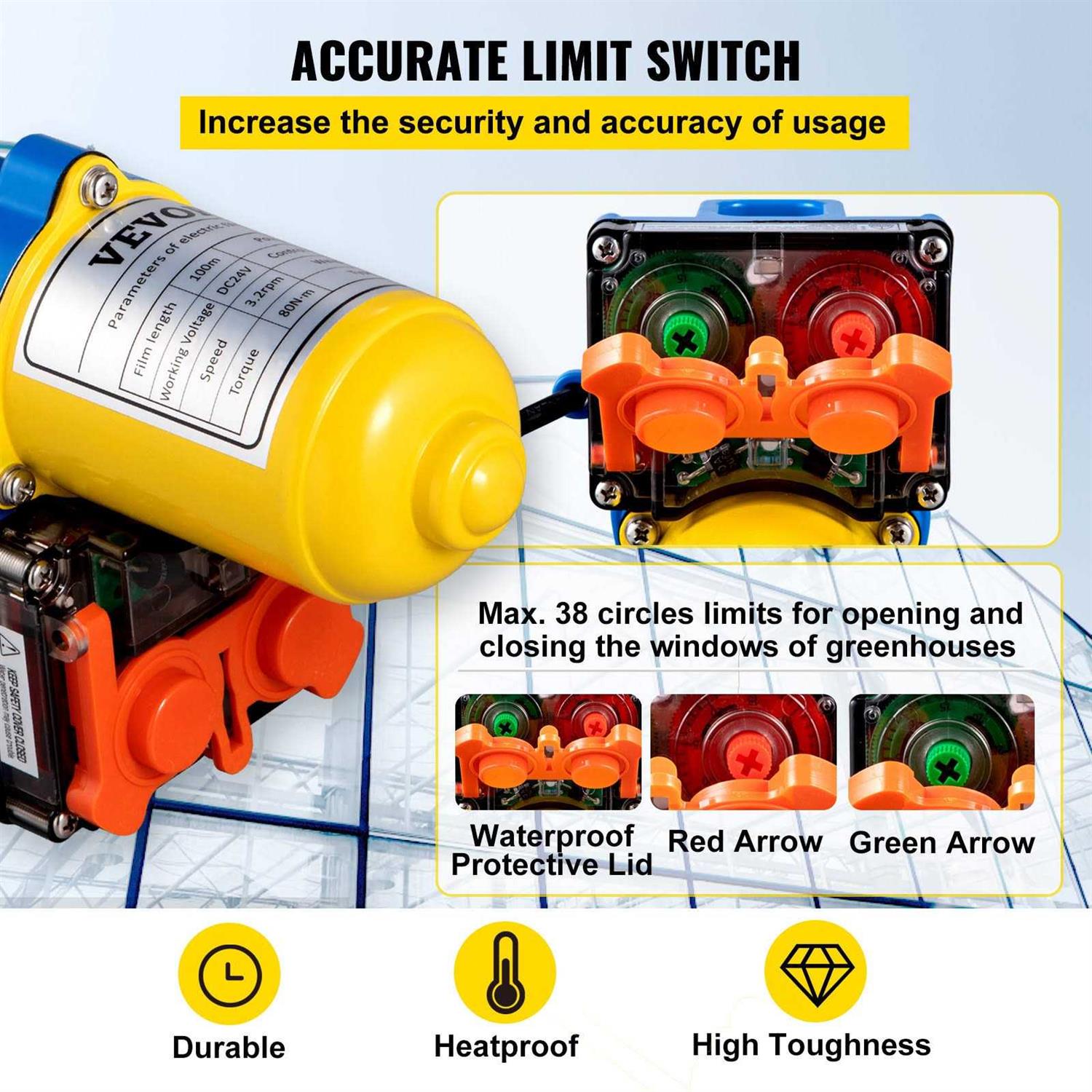 VEVOR Greenhouse Roll Up Motor 100W DC 24V 3.2 RPM Waterproof Aluminum Alloy Electric Greenhouse Frame Shed - Inhomebuy