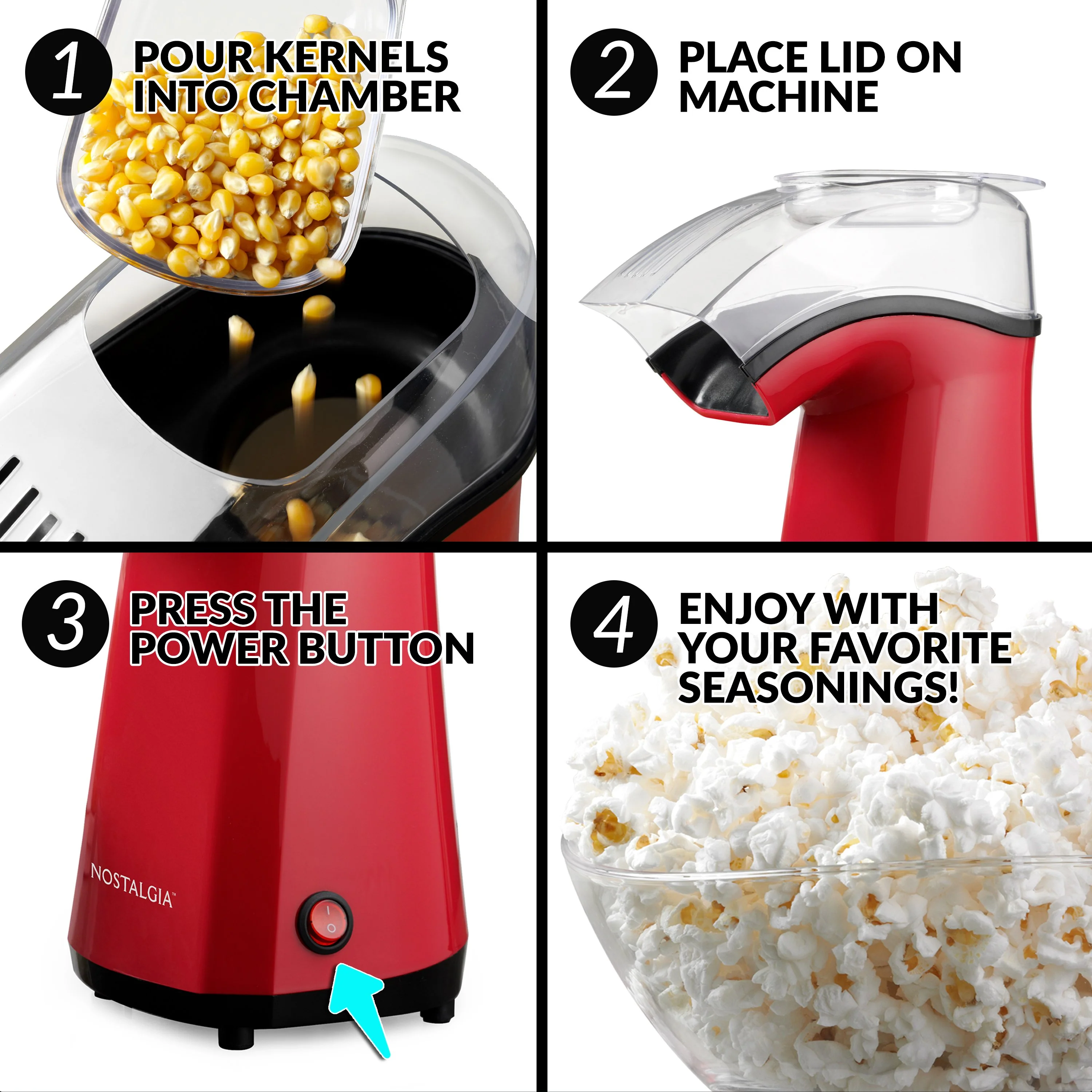 16-Cup Air-Pop Popcorn Maker, Red - Inhomebuy