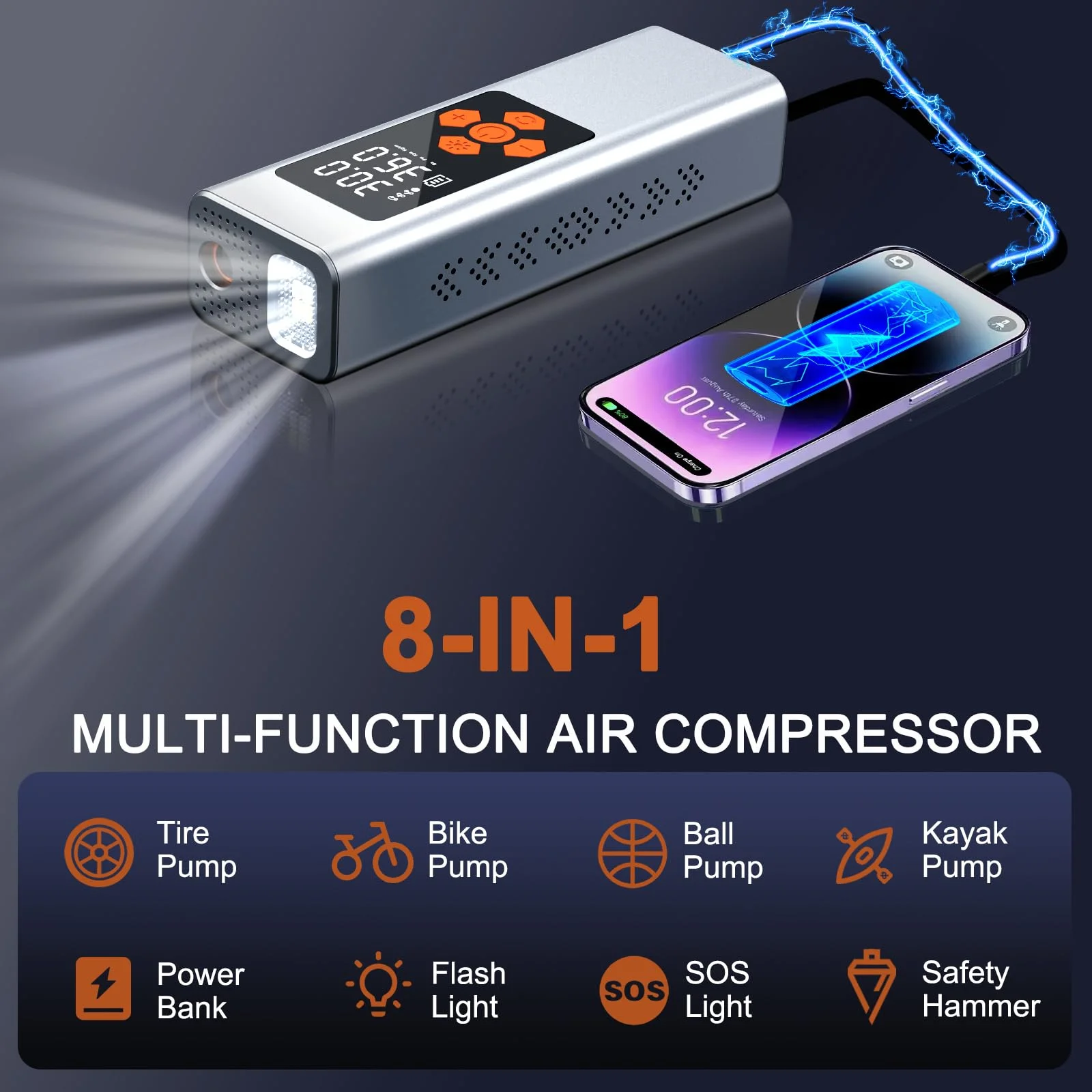 Carluck Tire Inflator Portable Air Compressor, 150 Psi Cordless Air Pump, with Automatic Shutoff, Rechargeable Battery & 12V DC, LED Light - Inhomebuy