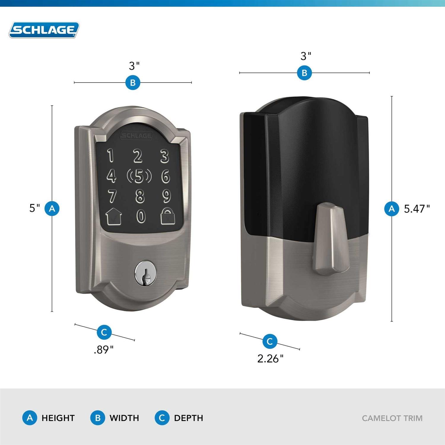 Schlage BE499WB-CAM Encode Plus Camelot Touchscreen Electronic Deadbolt with WiFi - Inhomebuy