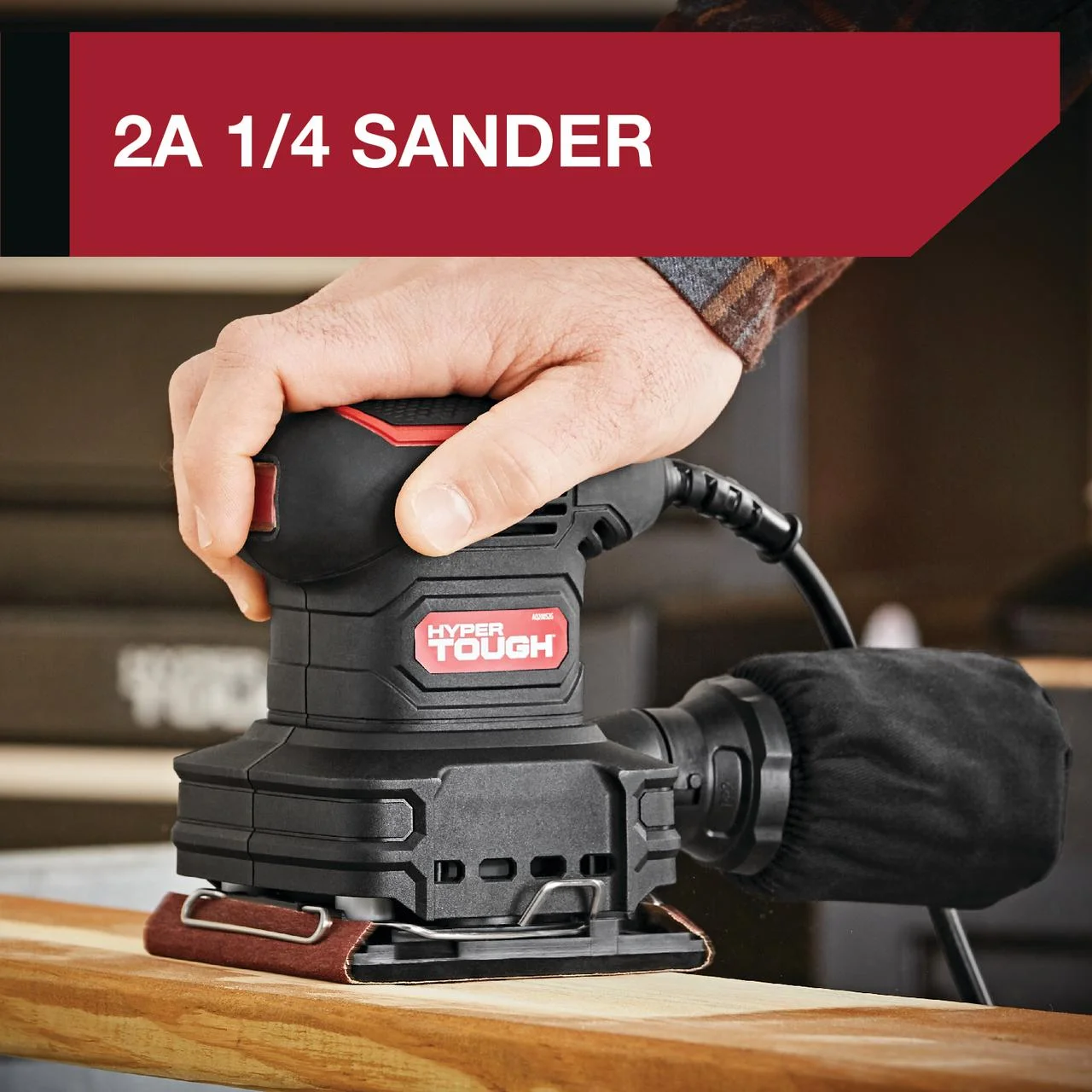 Hyper Tough 2 Amp Corded 1/4 Sheet Palm Sander with Dust Bag, Vacuum Hose Adapter, Punch Plate & 3 Sanding Sheets (60, 80 & 120 Grit) - Inhomebuy