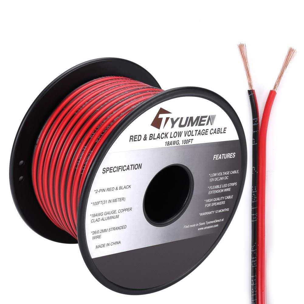 Tyumen 100ft Gauge 2pin 2 Color Red Black Cable Hookup Electrical Wire LED Strips Extension Wire 12v/24v DC Cable - Inhomebuy