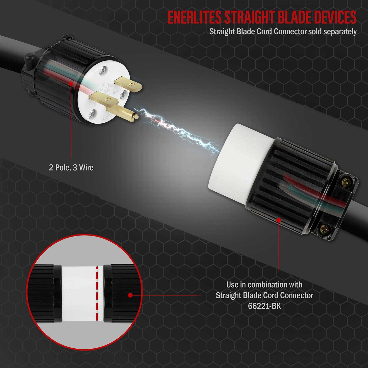 Enerlites Nema 6-15p Straight Blade Replacement Plug Connector Male Extension Cord Ends 66220-BK - Inhomebuy