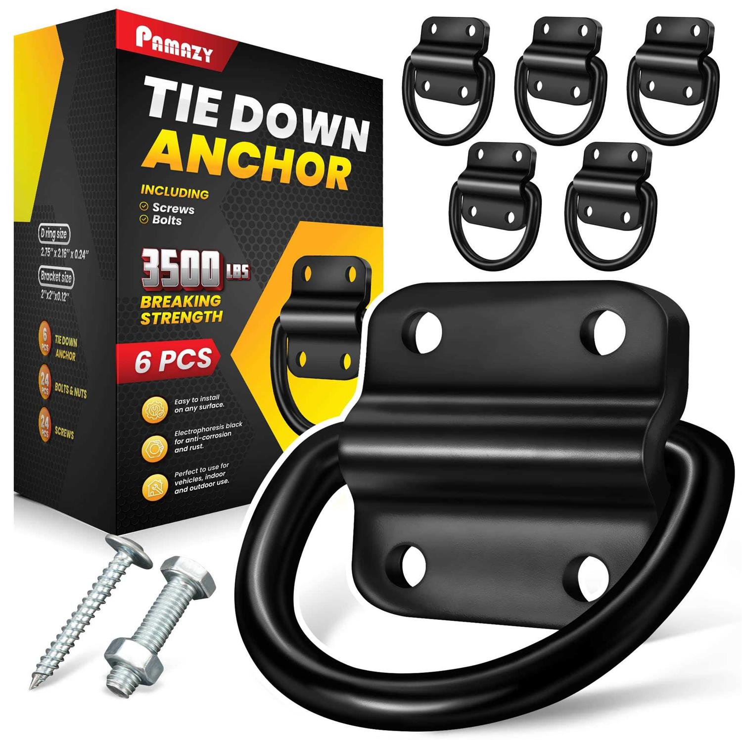 PAMAZY 4PCS Heavy Duty Steel D Rings Tie Down Anchors Ultra Durable 3500 Pound Breaking Strength Surface Mount Hooks Securing Cargo for Trailer - Inhomebuy