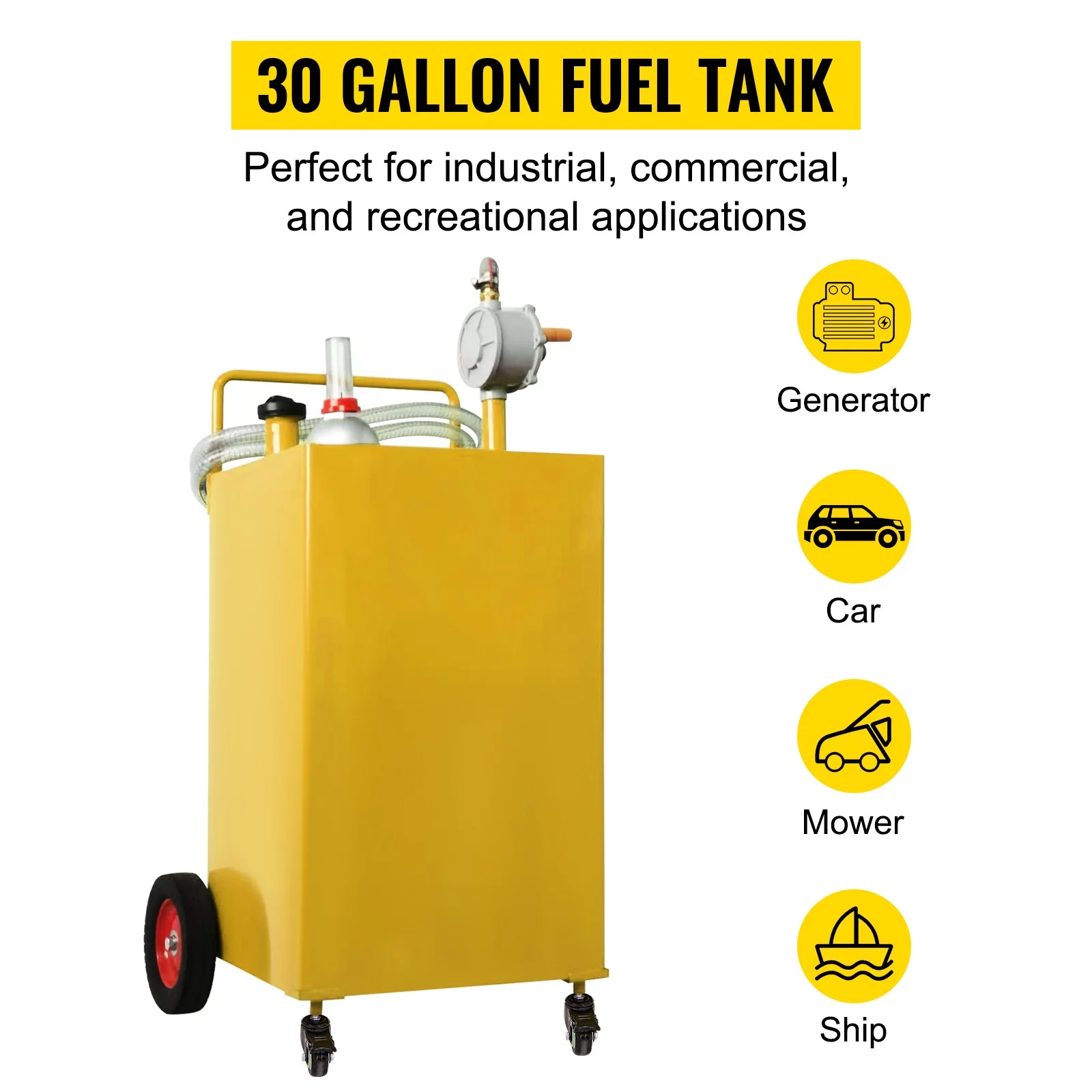 BENTISM Fuel Caddy, 30 Gallon, Gas Storage Tank & 2 Wheels, with Manuel Transfer Pump, Gasoline Diesel Fuel Container for Cars, Lawn Mowers, ATVs, Boats, More, Yellow - Inhomebuy