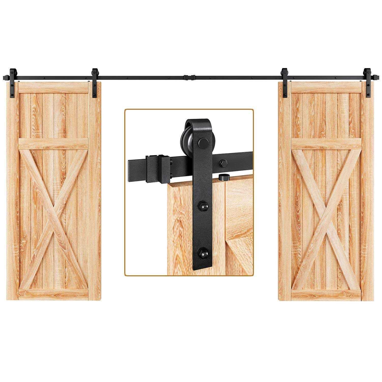 EaseLife 8 ft Double Door Sliding Barn Door Hardware Track Kit,Basic J Pulley,Heavy Duty,Slide Smoothly Quietly,Easy Install - Inhomebuy