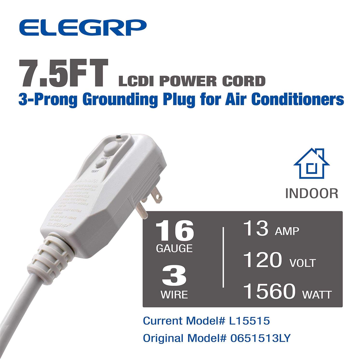 ELEGRP L15515 LCDI Power Cord Plug for A/C Air Conditioner - Inhomebuy
