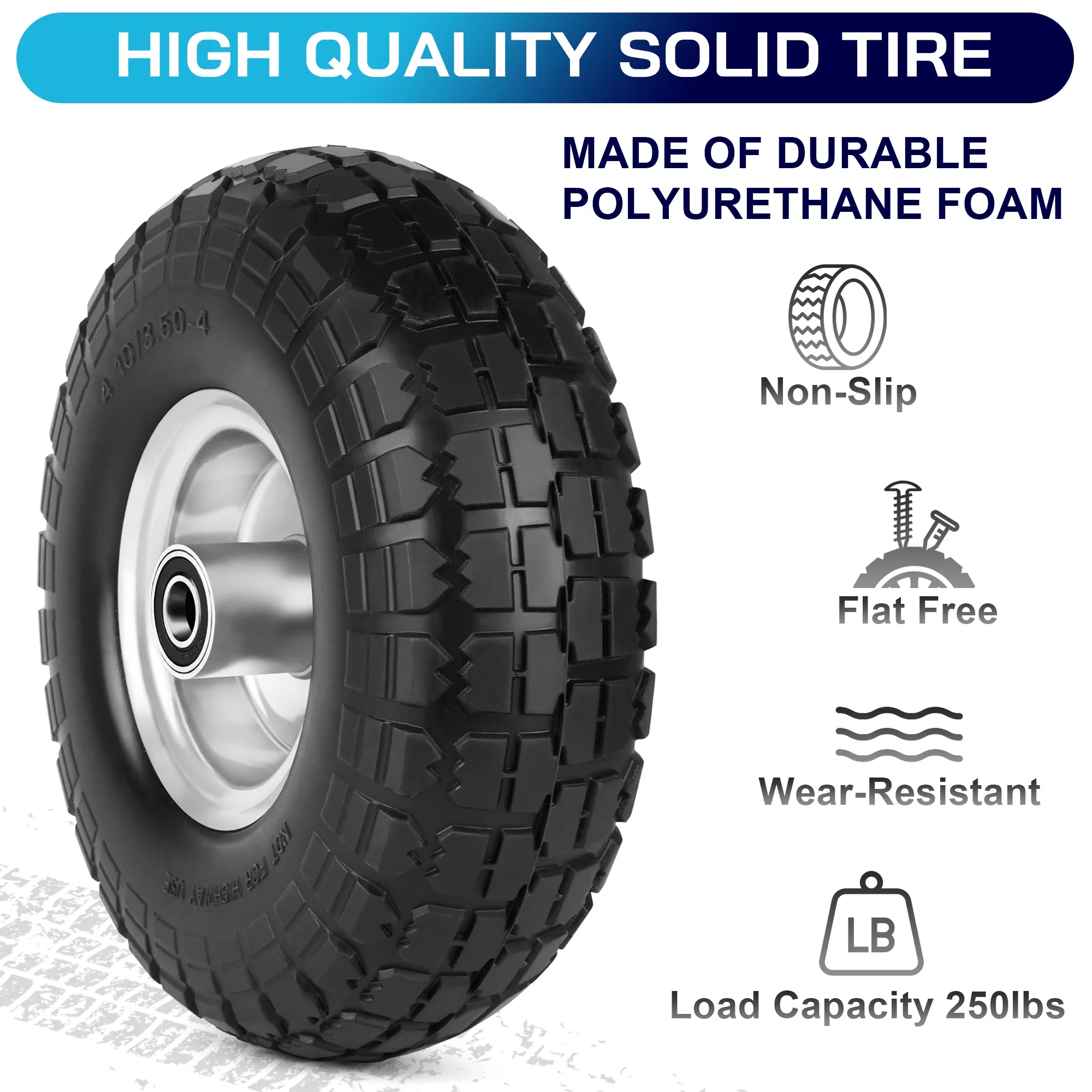 LotFancy 4.10/3.50-4in Tire and Wheel Flat Free, 2 Pack 10 in Solid Tires for Dolly Hand Truck Utility Carts - Inhomebuy