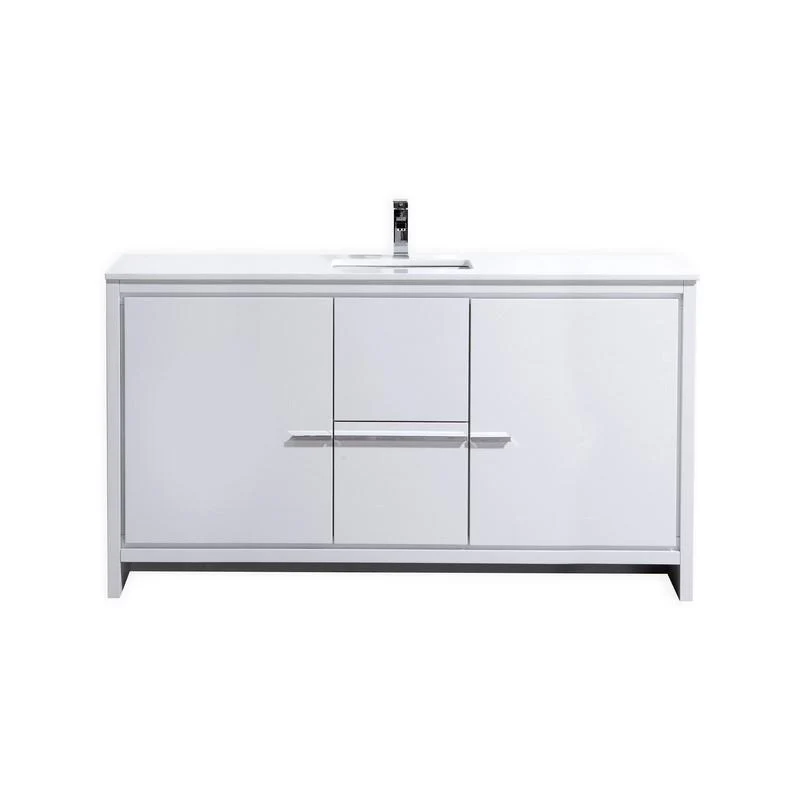 KubeBath Dolce 60 in. Modern Bathroom Vanity with White Quartz Counter Top - High Gloss White, AD660SGW - Inhomebuy