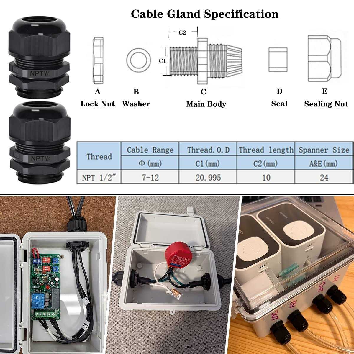 Zulkit Junction Box ABS Plastic Dustproof Waterproof IP65 Electrical Boxes Hinged Shell Outdoor Universal Project Enclosure Clear Cover with 2 Cable - Inhomebuy