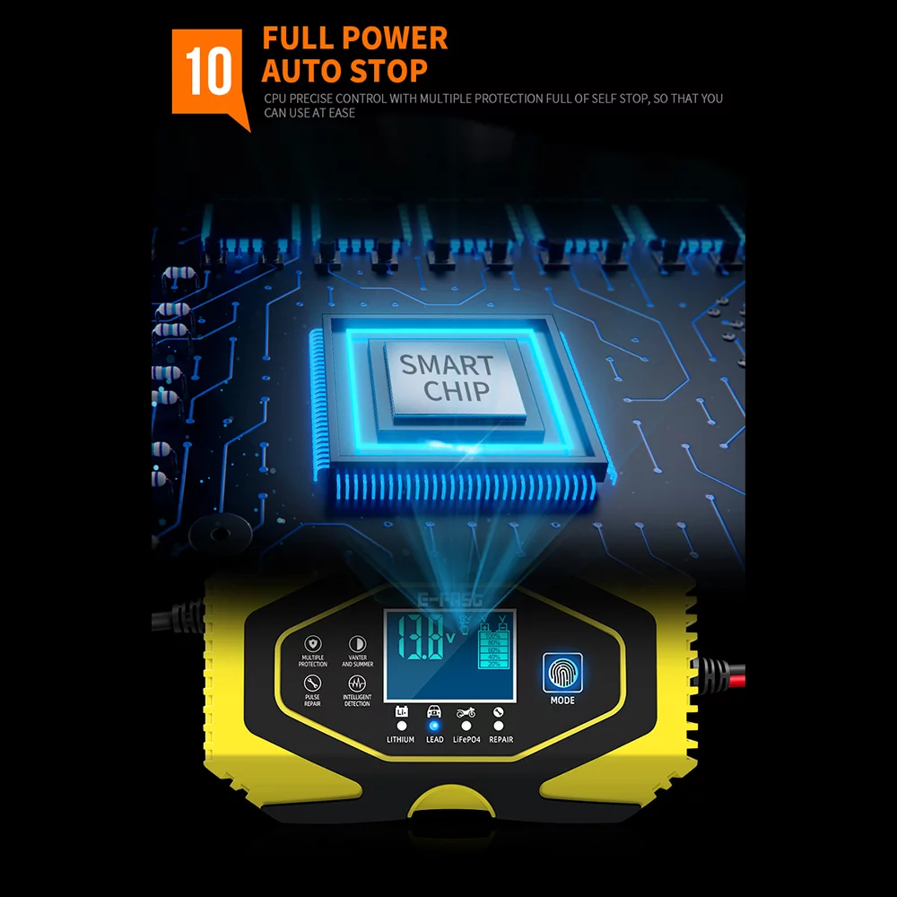 Paddsun Car Battery Charger Smart Automatic 12V/24V Lead-acid AGM GEL& Lithium LiFePO4 - Inhomebuy