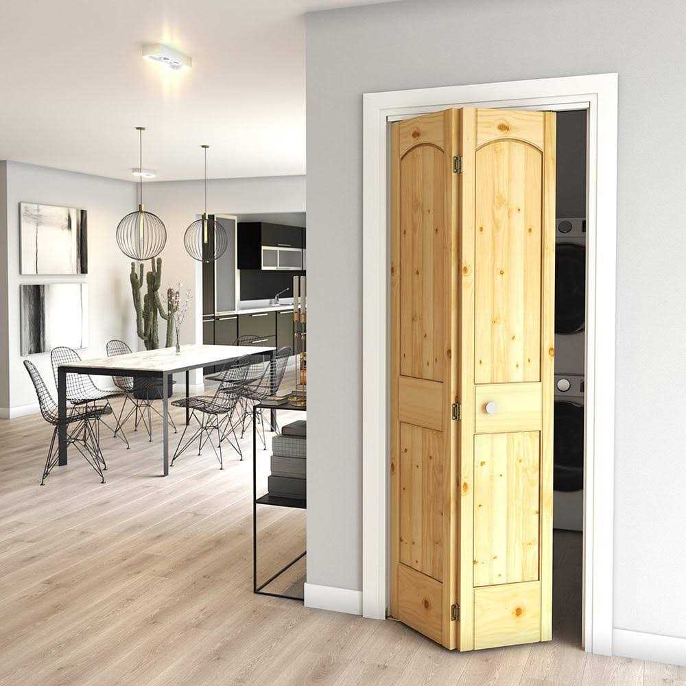 EightDoors 80-in Natural 2-panel Arch Top Solid Core Unfinished Pine Wood Bifold Door Hardware Included - Inhomebuy
