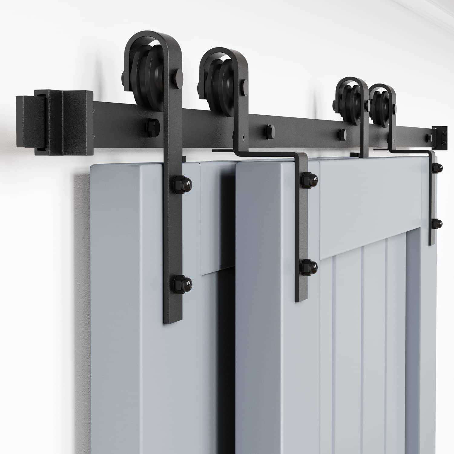 WINSOON Single Track Bypass Barn Door Hardware Double Doors Kit - Inhomebuy