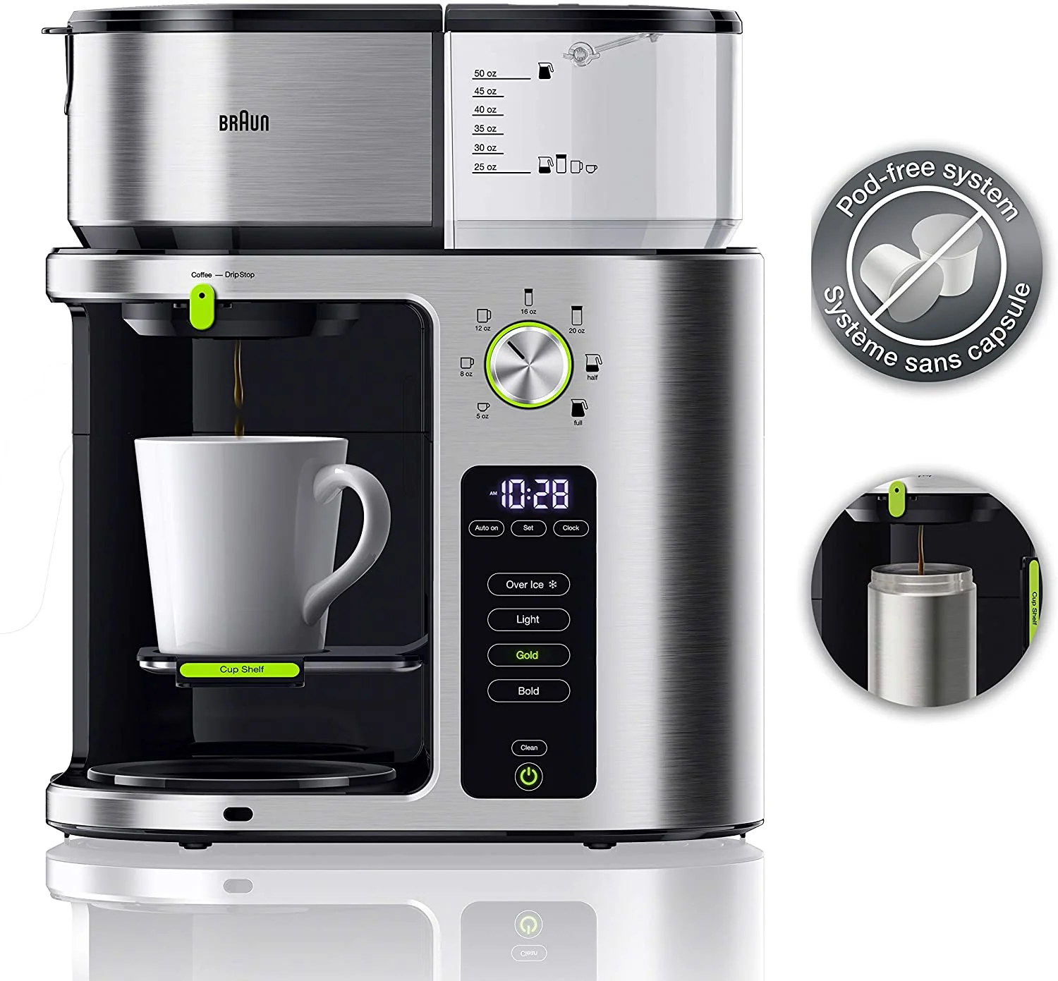 Braun MultiServe Coffee Maker + Hot Water: 7 programmable brew sizes (up to 10 cups) / 3 strengths + iced coffee, SCA certified, s/s | KF9070SI - Inhomebuy