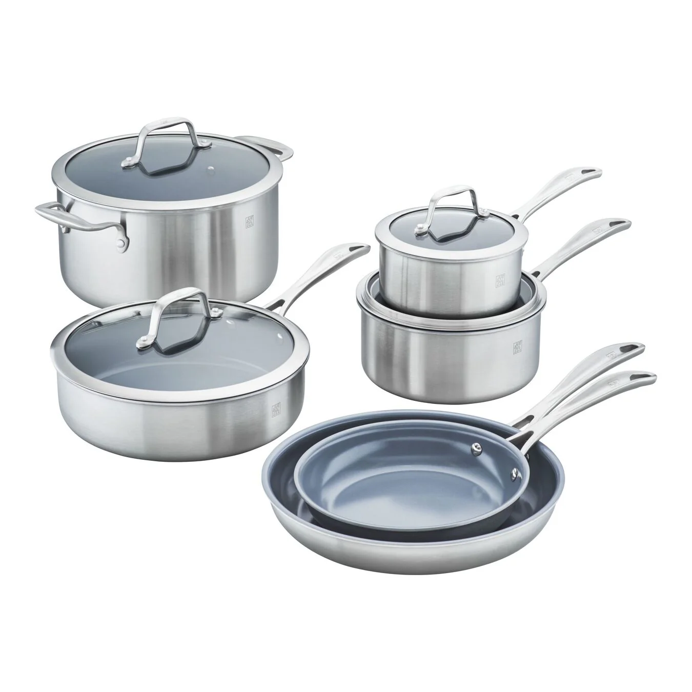 ZWILLING 10pc Stainless Steel Ceramic Nonstick Cookware Set, Spirit 3-Ply Ceramic Nonstick Series - Inhomebuy