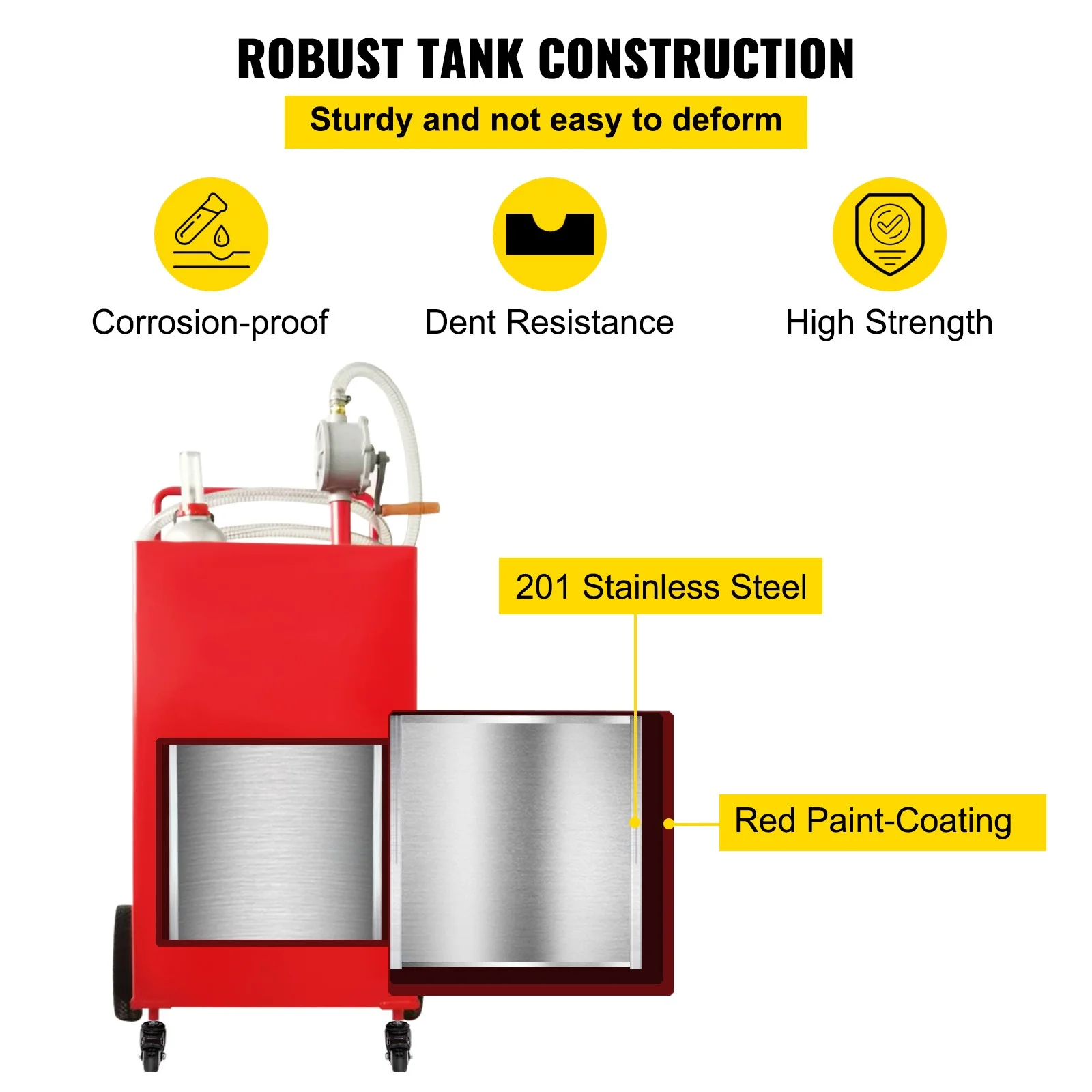 BENTISM Fuel Caddy, 30 Gallon, Gas Storage Tank & 2 Wheels, with Manuel Transfer Pump, Gasoline Diesel Fuel Container for Cars, Lawn Mowers, ATVs, Boats, More, Yellow - Inhomebuy