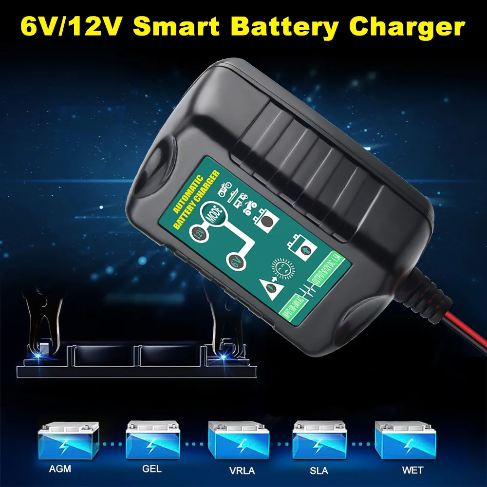 Automatic Battery Charger Maintainer Motorcycle Trickle Float Charger 6V 12V 1.5Amp for Motorcycles, Cars and ATVs - Inhomebuy