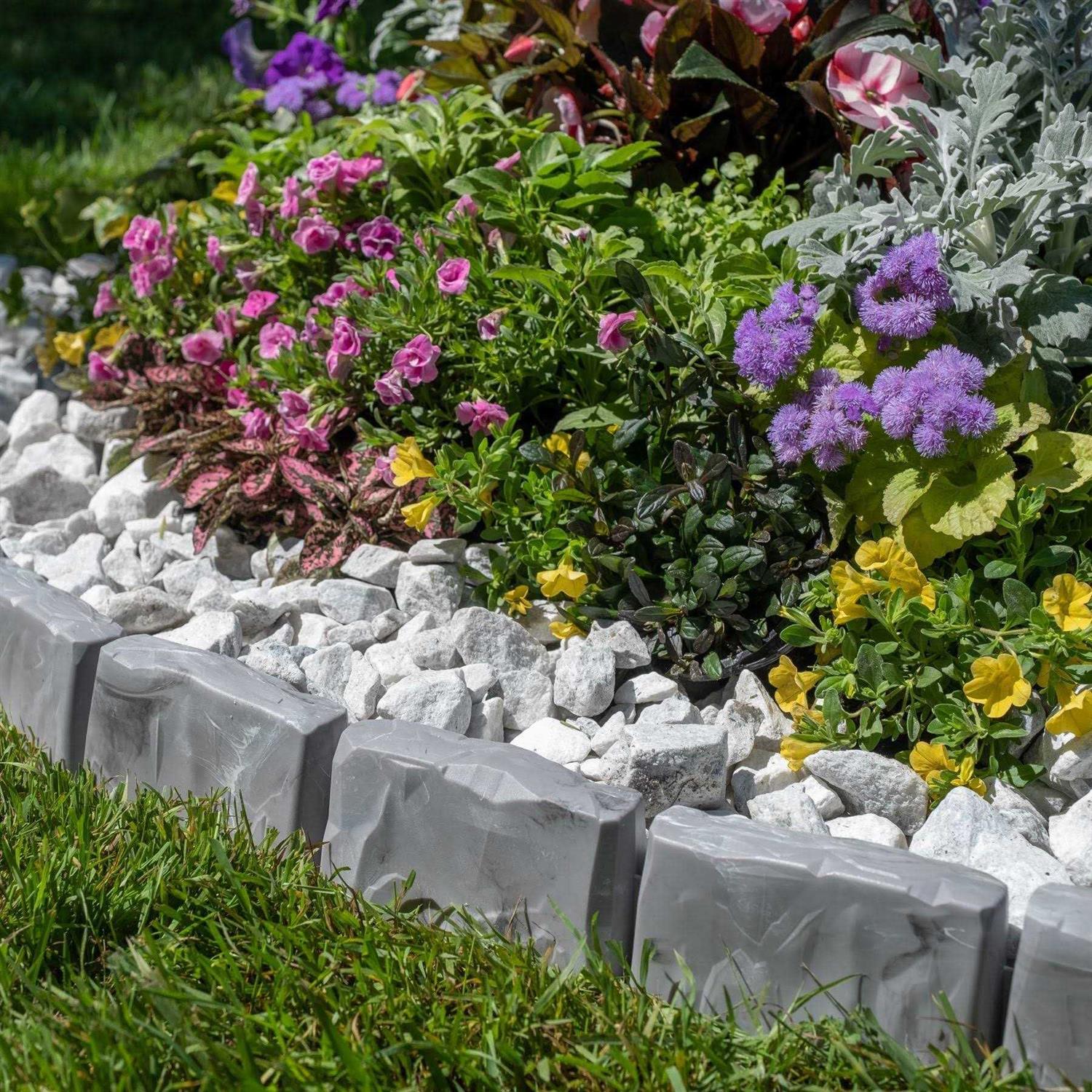 ProFlex Decorative Faux Stone 90 ft. x 2.7 Gray Plastic No-Dig Landscape Edging Kit - Inhomebuy