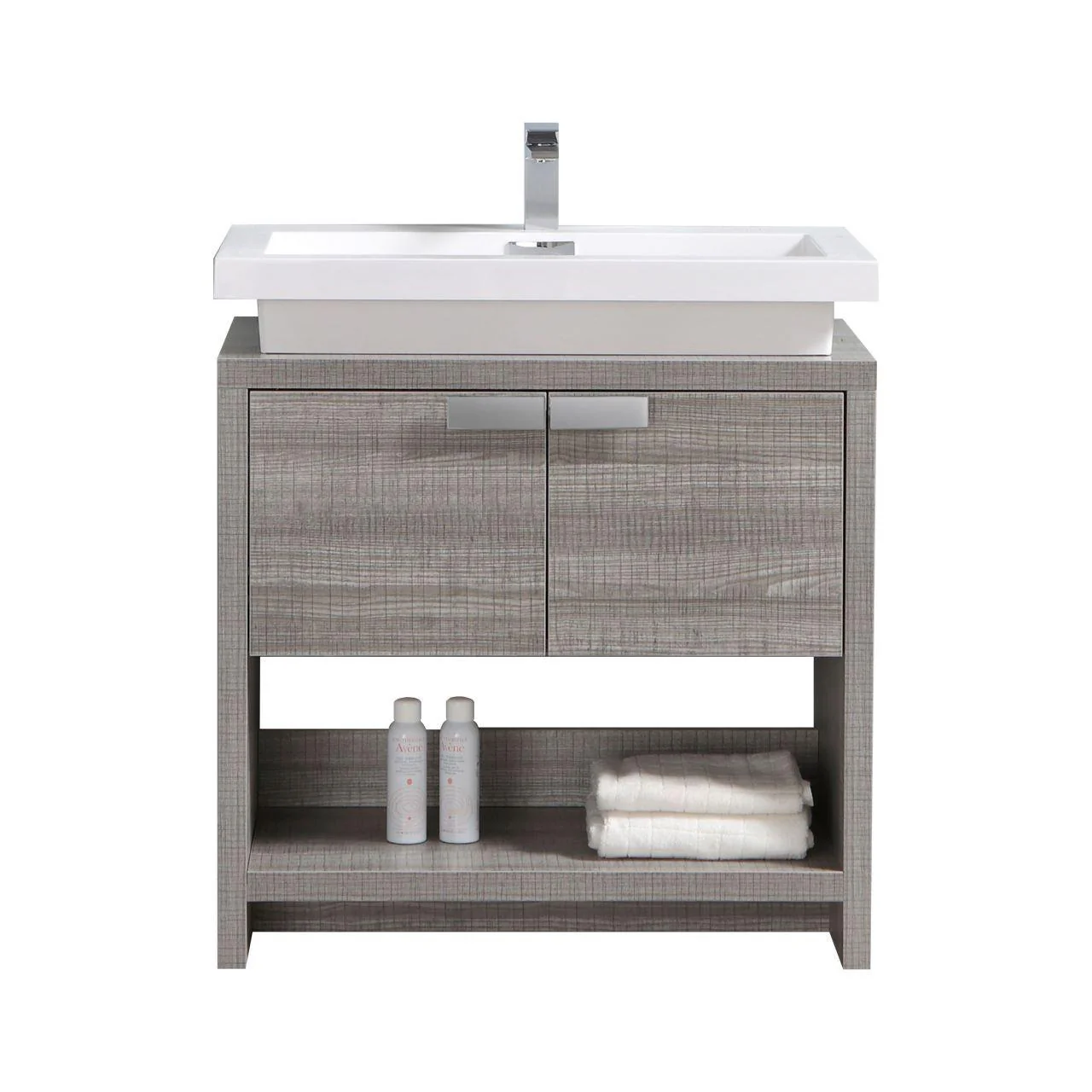 KubeBath Levi 32 in. Modern Bathroom Vanity w/ Cubby Hole - Ash Gray, L800HGASH - Inhomebuy
