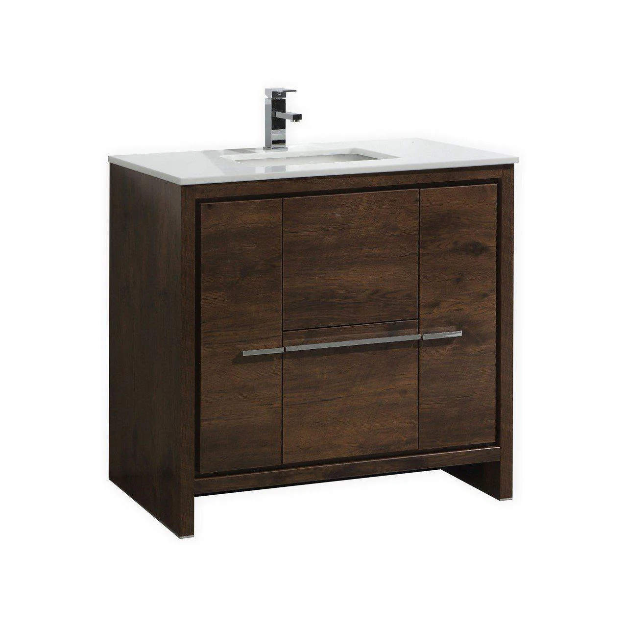 KubeBath Dolce 36 in. Rose Wood  Modern Bathroom Vanity with White Quartz Counter-Top, AD636RW - Inhomebuy