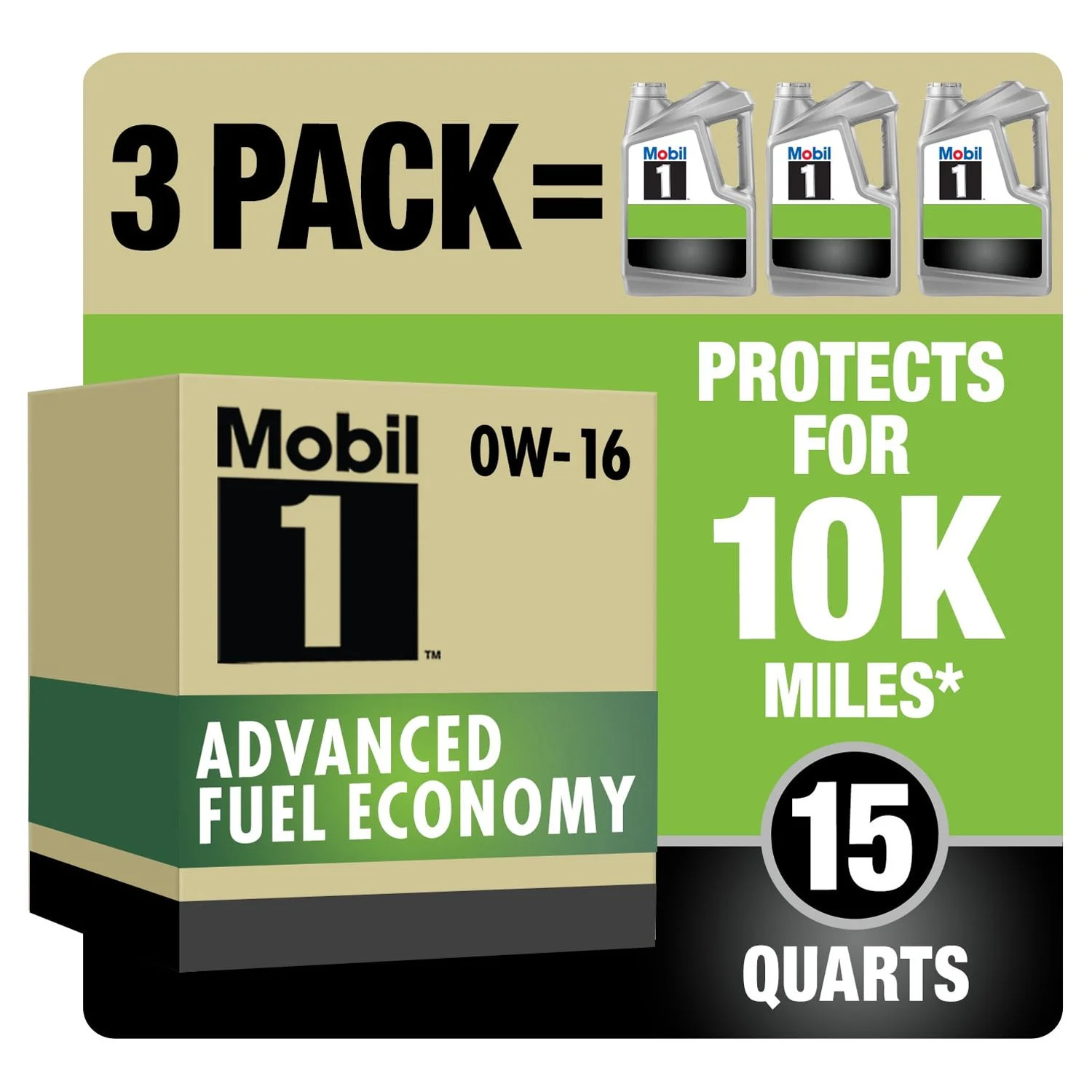 Mobil 1 Advanced Fuel Economy Full Synthetic Motor Oil 0W-16, 5 qt (3 Pack) - Inhomebuy