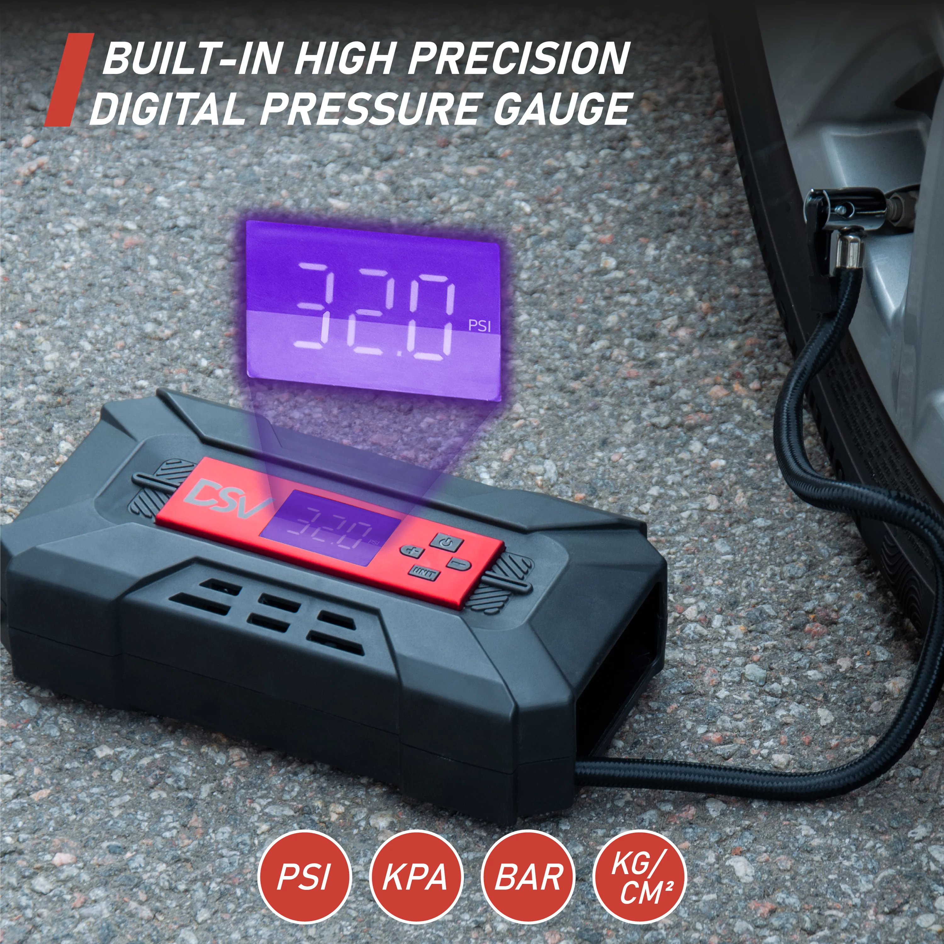 DSV Standard Compact Tire Inflator Air Pump, Portable Air Compressor for Tires 12V DC 150PSI - Inhomebuy