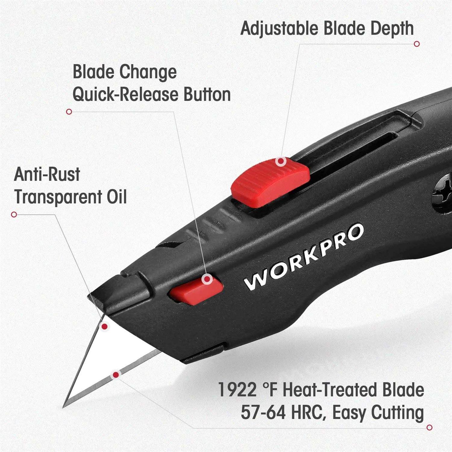 Workpro Premium Utility Knife 1pc Retractable All Metal Heavy Duty Box Cutter - Inhomebuy