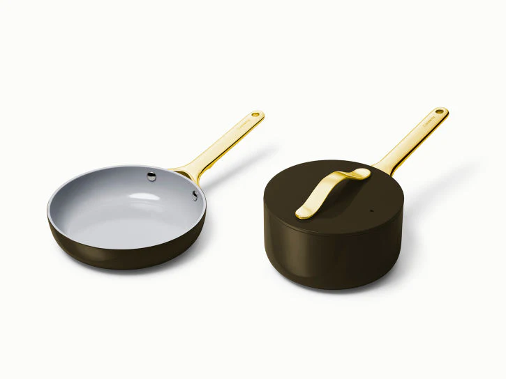 Caraway Mini Duo Cookware Set in Black with Gold Handles - Inhomebuy