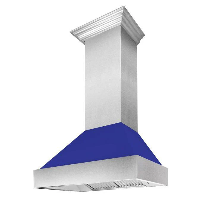 ZLINE 30 in. Ducted DuraSnow® Stainless Steel Range Hood with Blue Matte Shell, 8654BM-30 - Inhomebuy