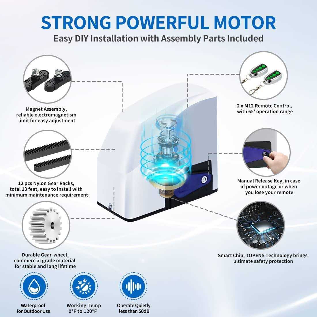 TOPENS A5 Automatic Gate Opener for Medium Duty Single Swing Gates Up to 16ft - Inhomebuy