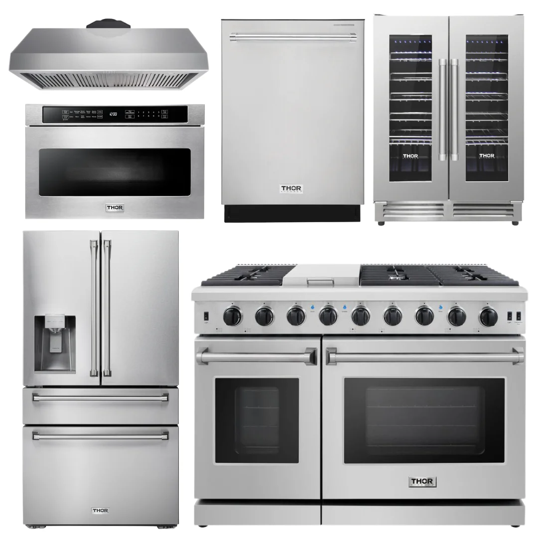 Thor Kitchen Appliance Bundle - 48 in. Gas Range in 6 Piece Kitchen Set, AB-LRG4807U-14 - Inhomebuy