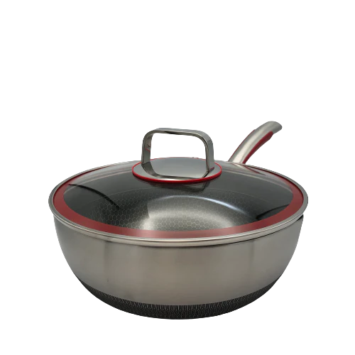 Healthy Bear SUS Hybrid Wok: 28cm with glass lid | BC-HW28G - Inhomebuy