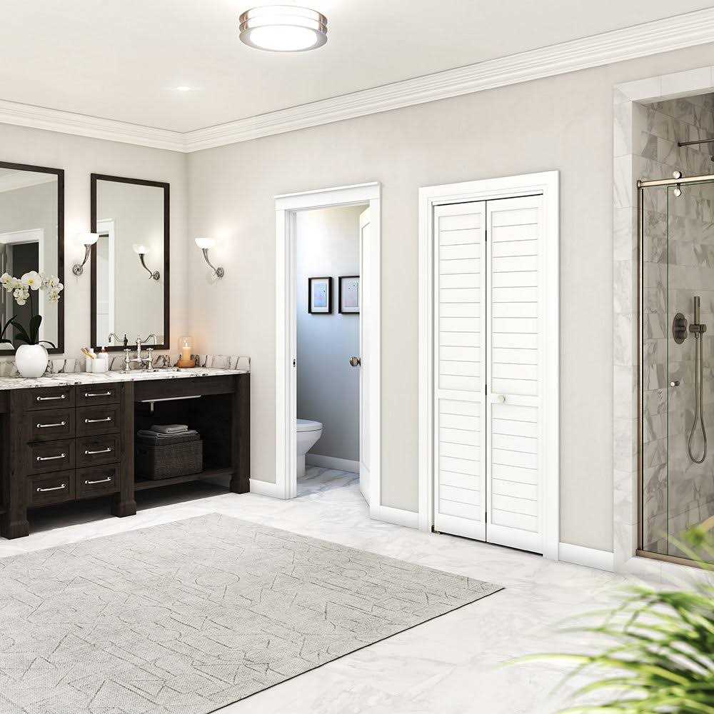 EightDoors 80 inch x Flat Louver White Prefinished Pine Wood Bifold Door with Hardware Included - Inhomebuy