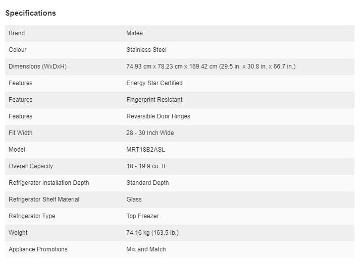 Midea 30 in. 18 cu. ft. Stainless Steel Top Mount Refrigerator - MRT18B2ASL - Inhomebuy