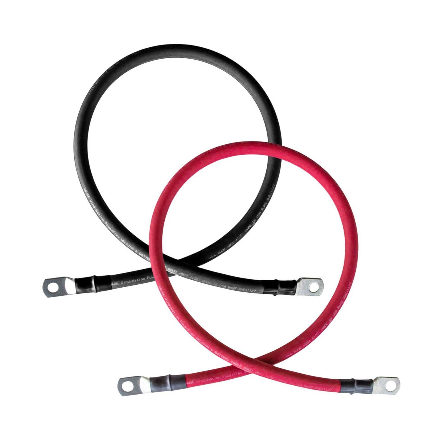 Windy Nation AWG Gauge Red + Black Pure Copper Battery Inverter Cables Solar - Inhomebuy