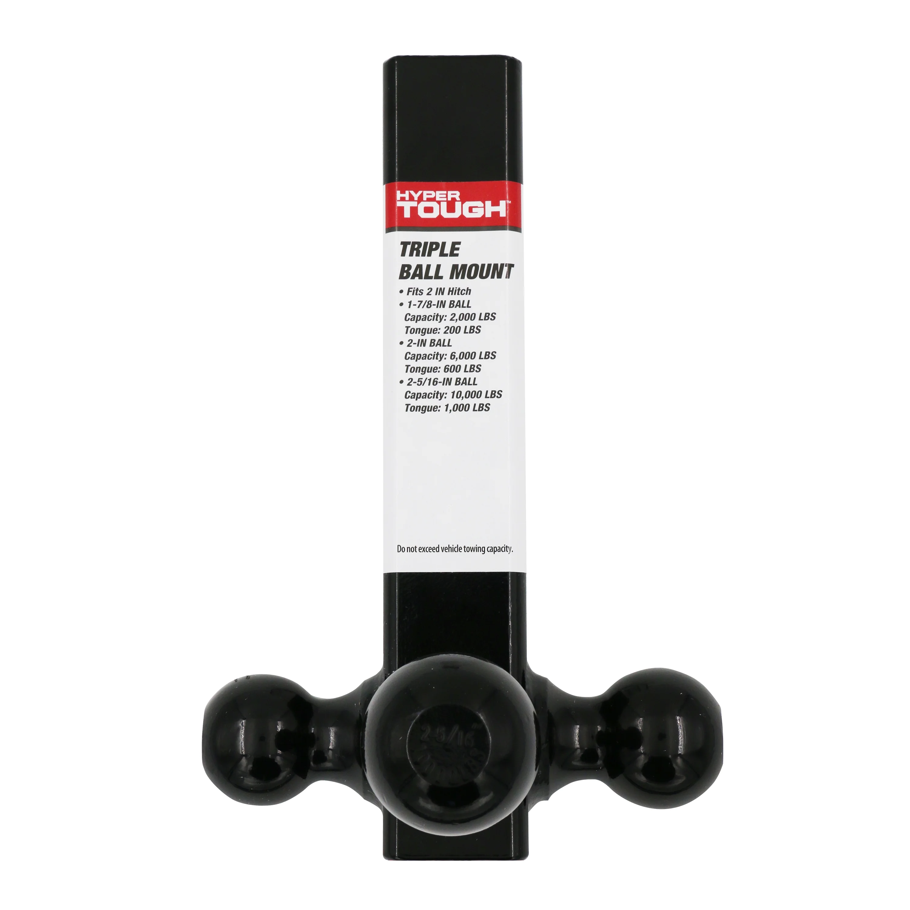 Hyper Tough Trailer Hitch Steel Tri-Ball Mount, Class III/IV Towing, Black, Automotive Accessories - Inhomebuy