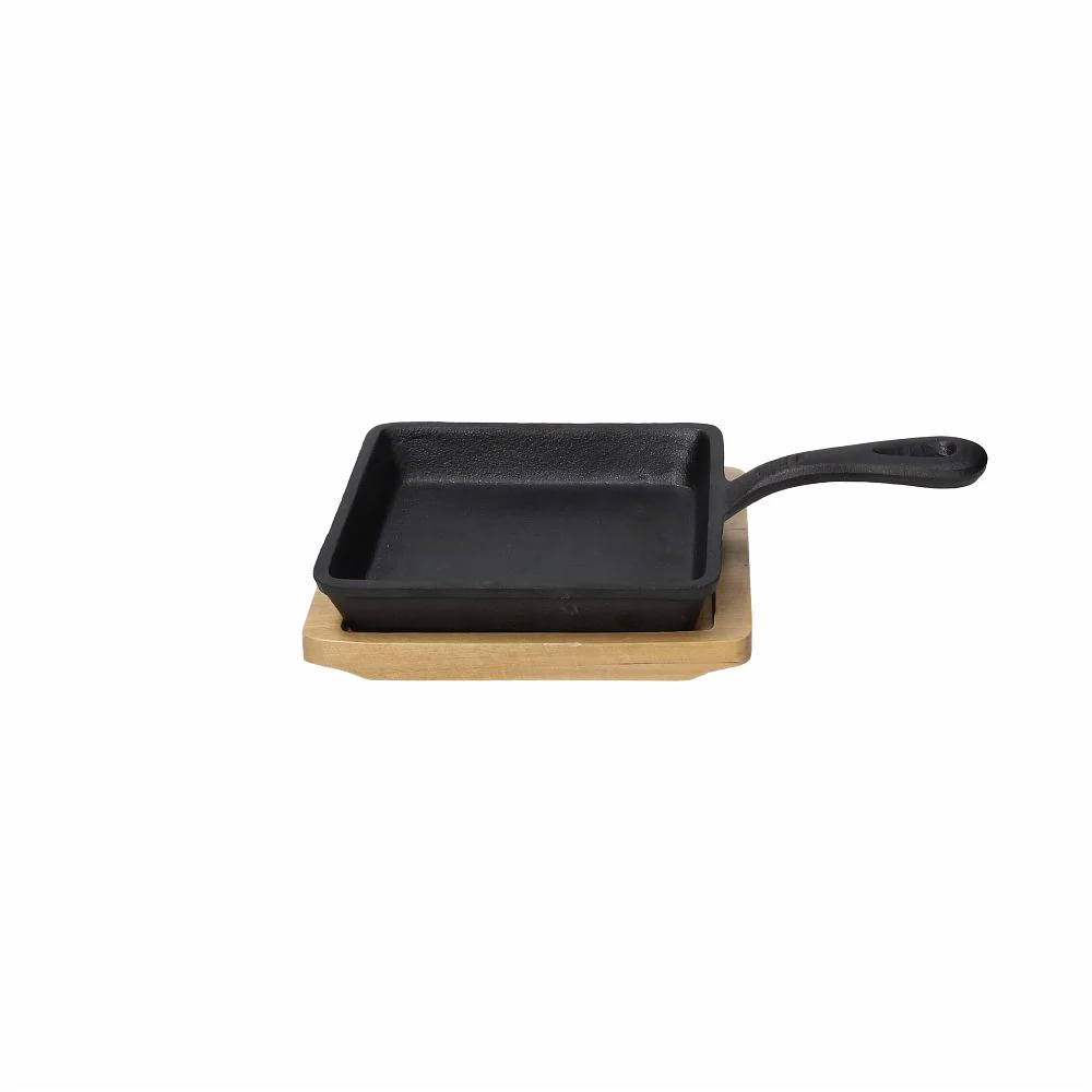 Fusion Taste Cast Iron Square Frying Pan with Beech Trivet 14x14cm - Inhomebuy