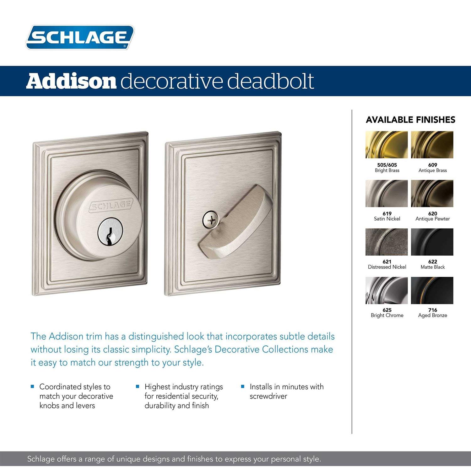 Schlage Accent Satin Nickel Lever and Single Cylinder Deadbolt 1-3/4 FB50NVACC619 - Inhomebuy