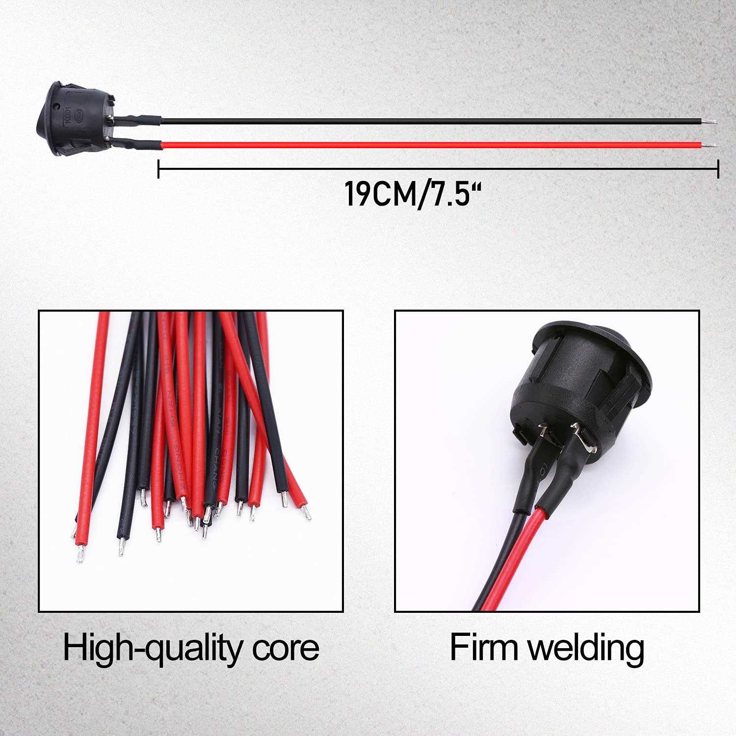 TWTADE 10Pcs Rocker Switch ON/Off 2Pin Latching Square Toggle SPST Switch Snap with Wires KCD1-X-F - Inhomebuy