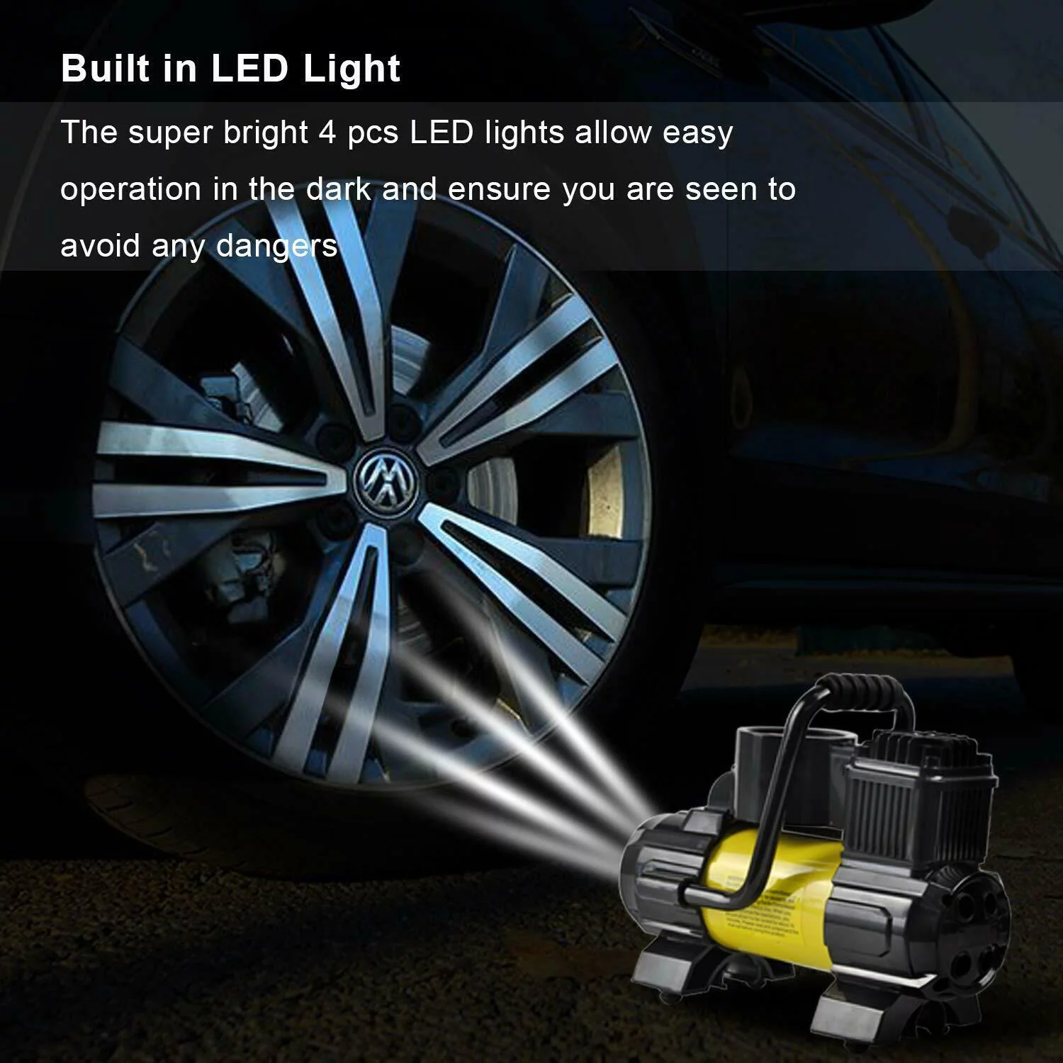 5 Heavy Duty Portable 12V 1 Car Tire Inflator Pump Air Compressor 140W 150 PSI, Gold - Inhomebuy