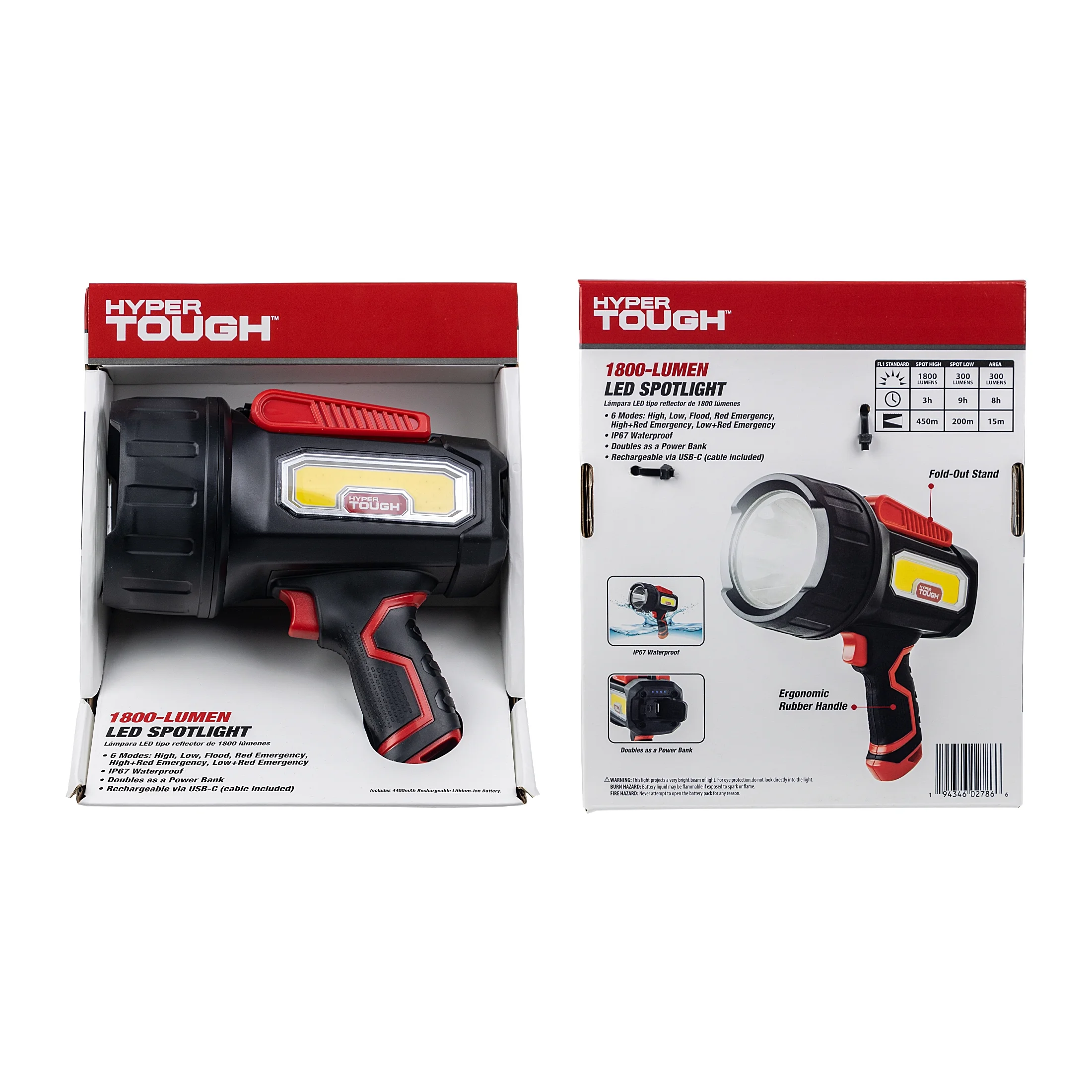 Hyper Tough 1800 Lumens Led Spotlight with Power Bank Function & Plastic Body - Inhomebuy