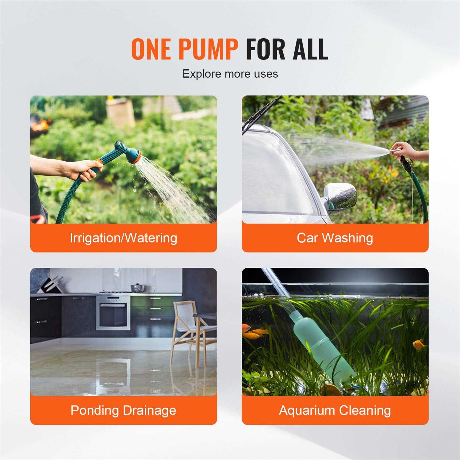 VEVOR Water Transfer Pump 120V 360 GPH 1/10 HP 6 ft Suction Hose Garden Pool Pond - Inhomebuy