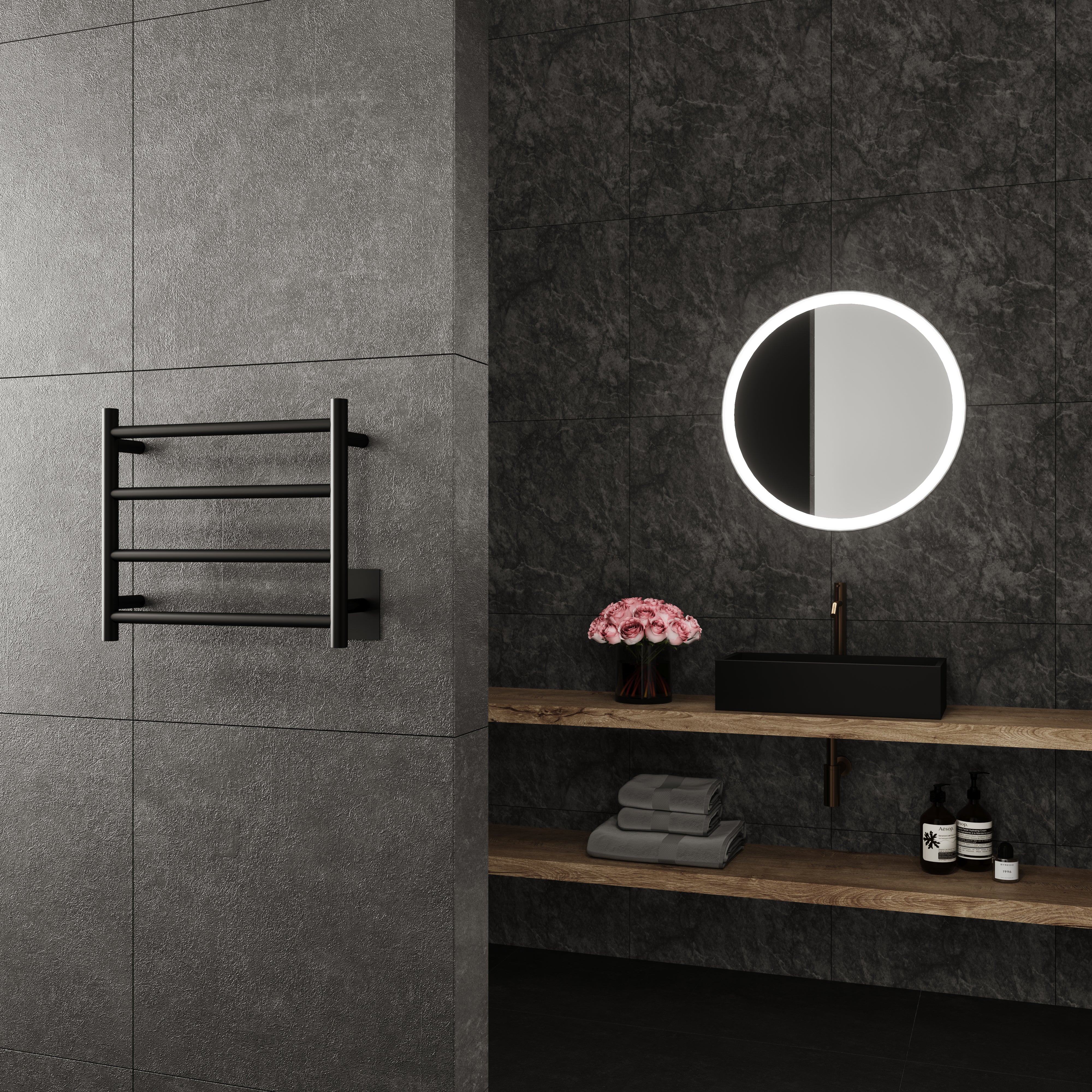 Artemis Wall Mounted Electric Towel Warmer in Black - Inhomebuy